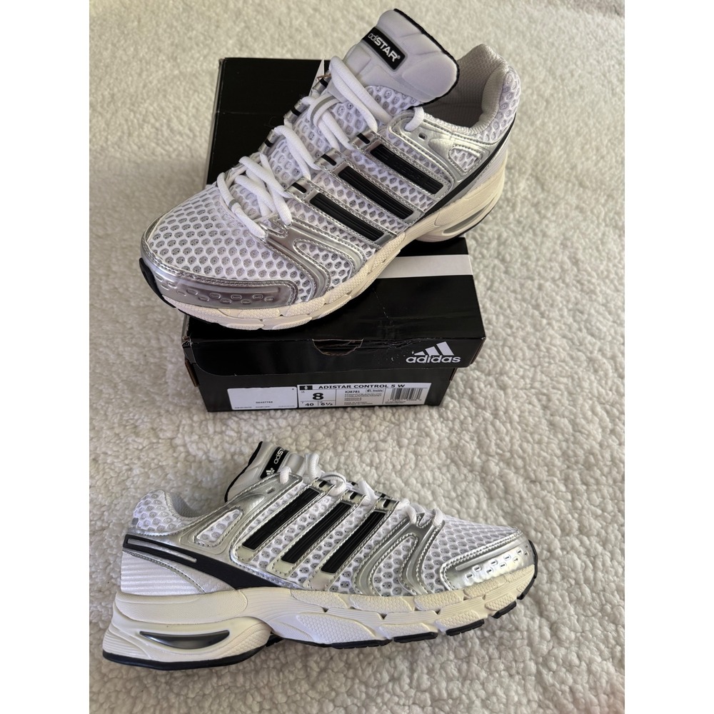 Adidas Adistar Control 5 W Running Shoes Womens Size 8 White Black Silver NEW